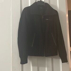 Waist length wool bomber coat